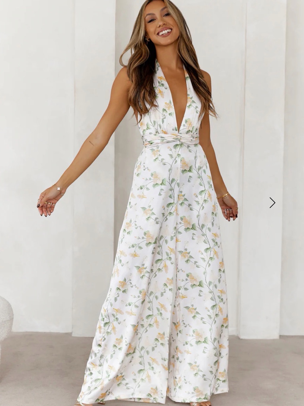 Hello Molly Nights In The Caribbean Floral Satin Halter Jumpsuit Small
